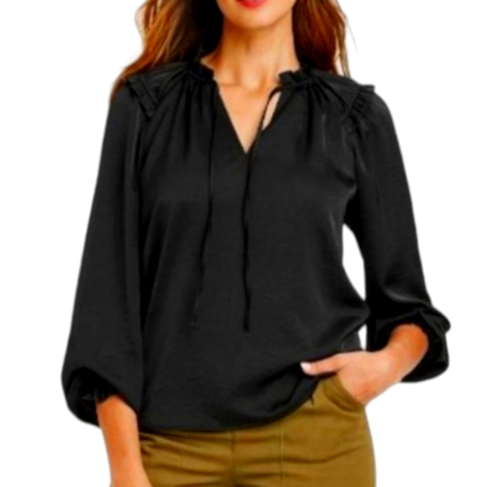 NWT Knox Rose Elegant Satin Black Women's Ruffle Top
